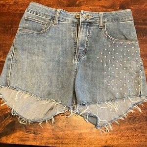 Rhinestone Denim Cut Off Shorts